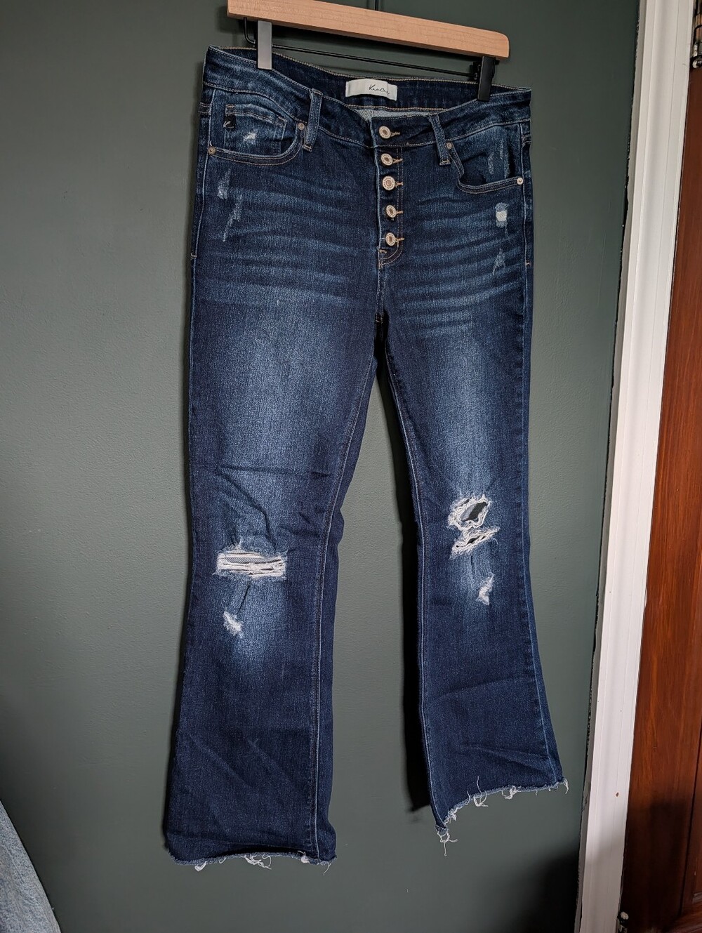 KanCan Dark Wash Distressed Wide Leg Jeans - Navy